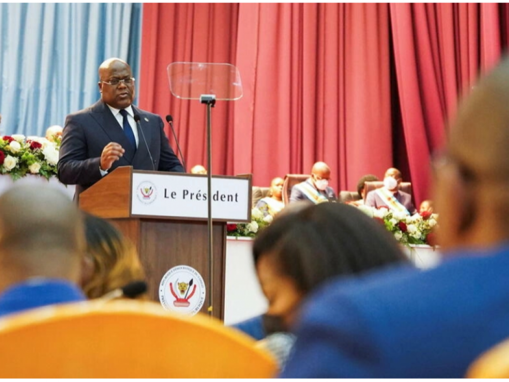 Le président congolais Félix Tshisekedi, lors de son discours annuel à la Nation, lundi 13 décembre 2021, au Parlement, à Kinshasa. (Image d'illustration). © REUTERS - HEREWARD HOLLAND