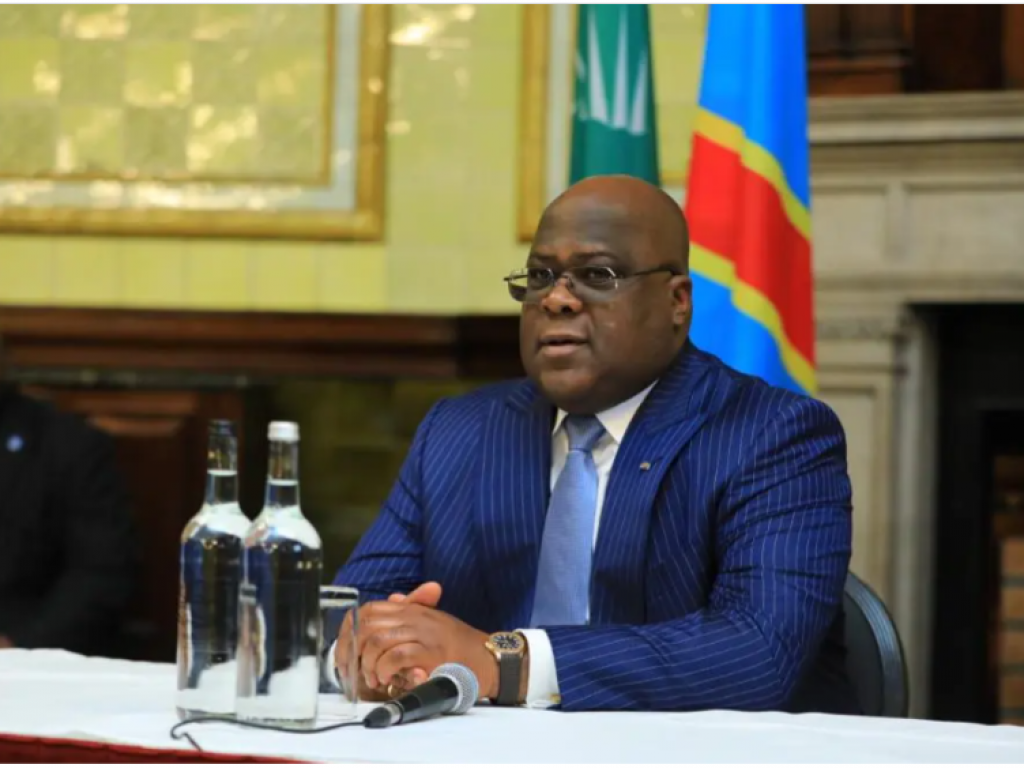 Le President Felix Tshisekedi lors de sa conference de presse a Londres