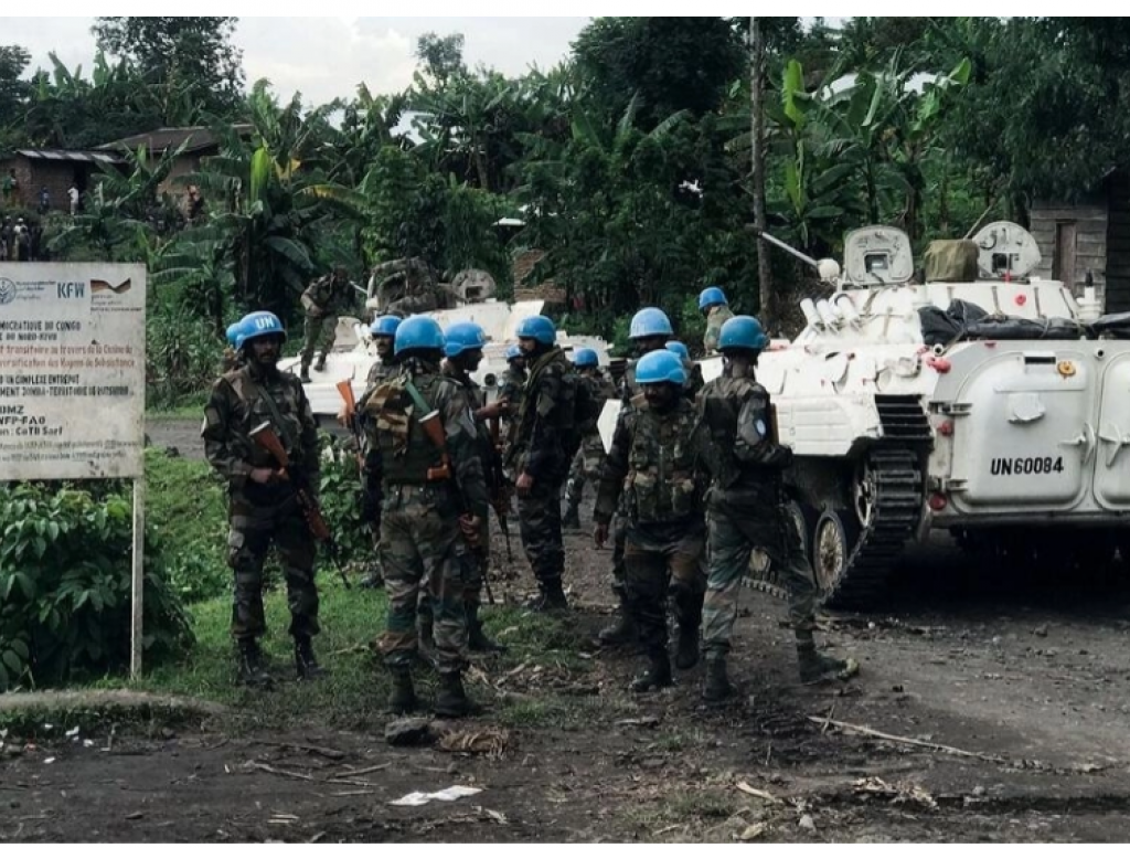 Les Casques bleus de la Monusco déployés dans l'est de la République démocratique du Congo, le 29 mars 2022. © DJAFFAR SABITI/REUTERS