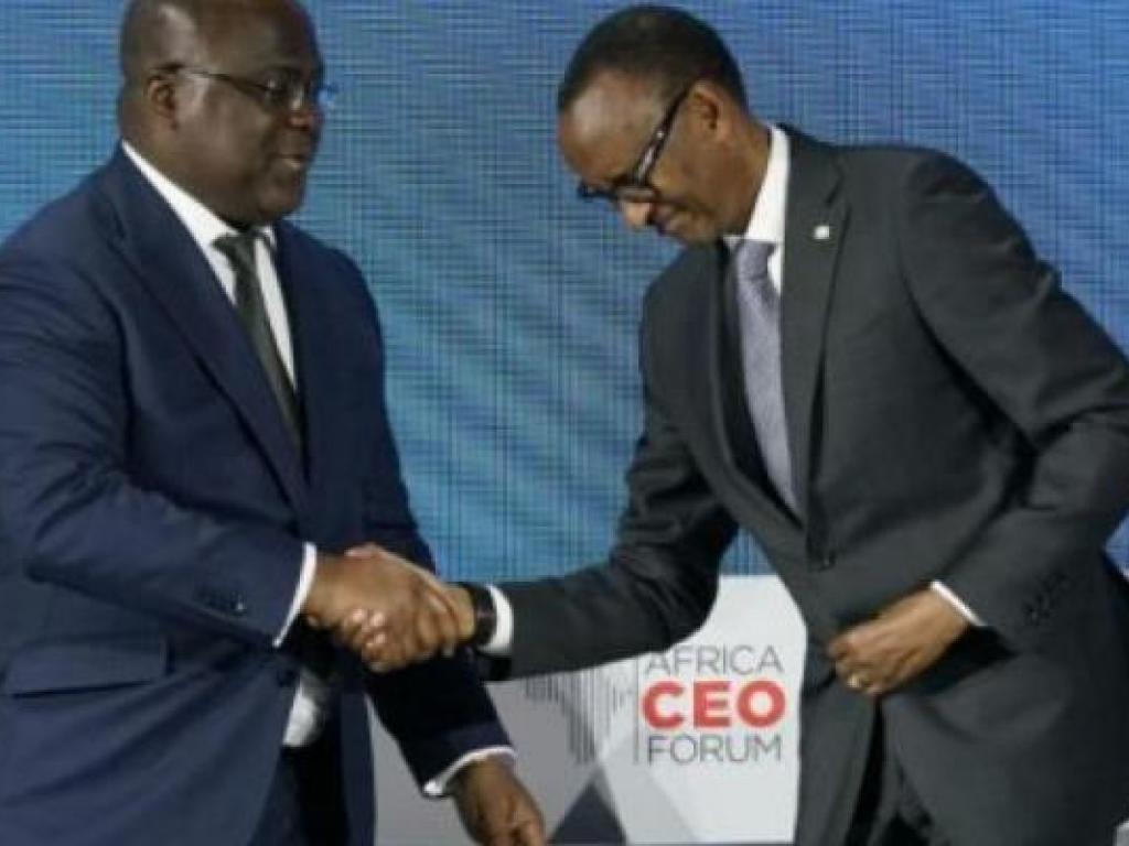 Poignée de main entre Félix Tshisekedi et Paul Kagame. Photo droits des tiers