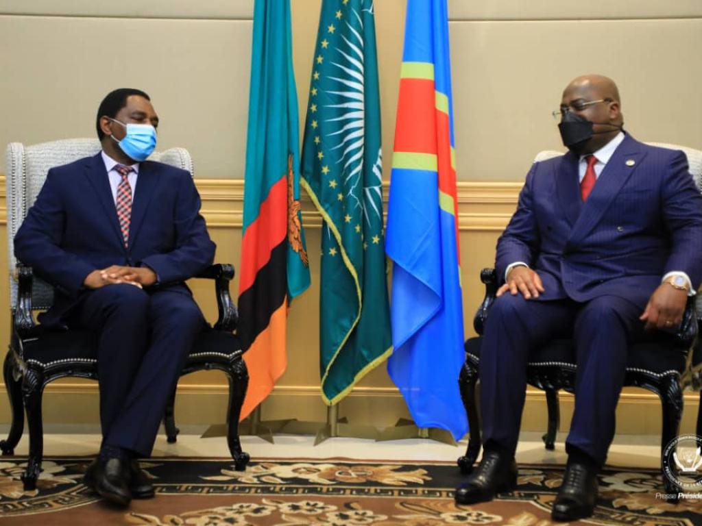 Le Président de la République Démocratique du Congo (RDC), Félix-Antoine Tshisekedi, et son homologue zambien, Hakainde Hichilema