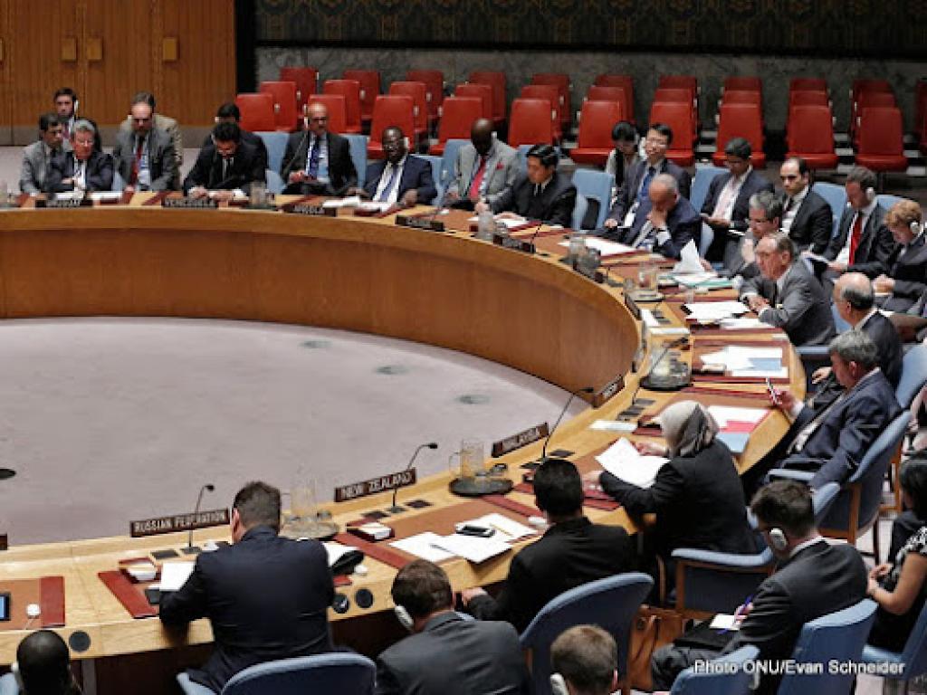 Une vue de la salle de réunion du Conseil de sécurité des Nations Unies alors que le Vice-Secrétaire général des Nations Unies, Jan Eliasson, s’adresse au Conseil sur la situation en République démocratique du Congo. Photo ONU/Evan Schneider