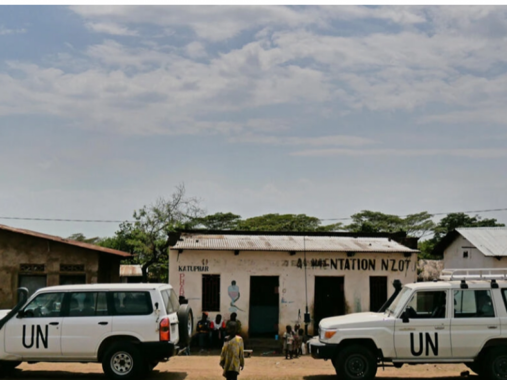 Devant la coopérative de Bwegera, les enfants de la communauté observent la la délégation des Nations unies venue visiter le projet de DDR (Démobilisation, désarmement et réinsertion). © RFI/Coralie Pierret