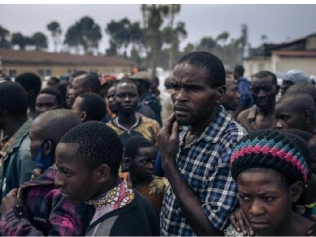 Des déplacés dans le camp de Kanyaruchinya aux portes de Goma, la capitale de la province du Nord Kivu. AFP - ALEXIS HUGUET