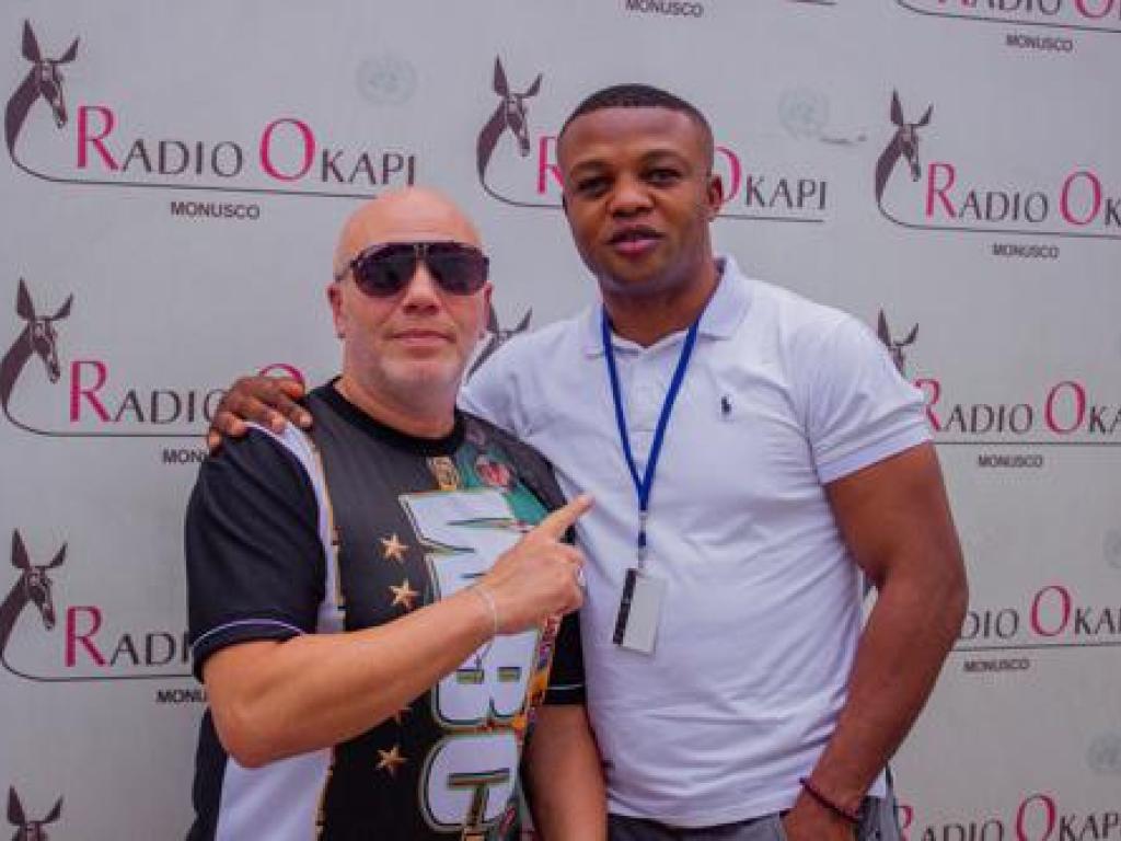 Le boxeur Junior Makabu et son manager Tarik Saad, le 20/11/2022. Ph Vanessa Nkongolo Radio Okapi