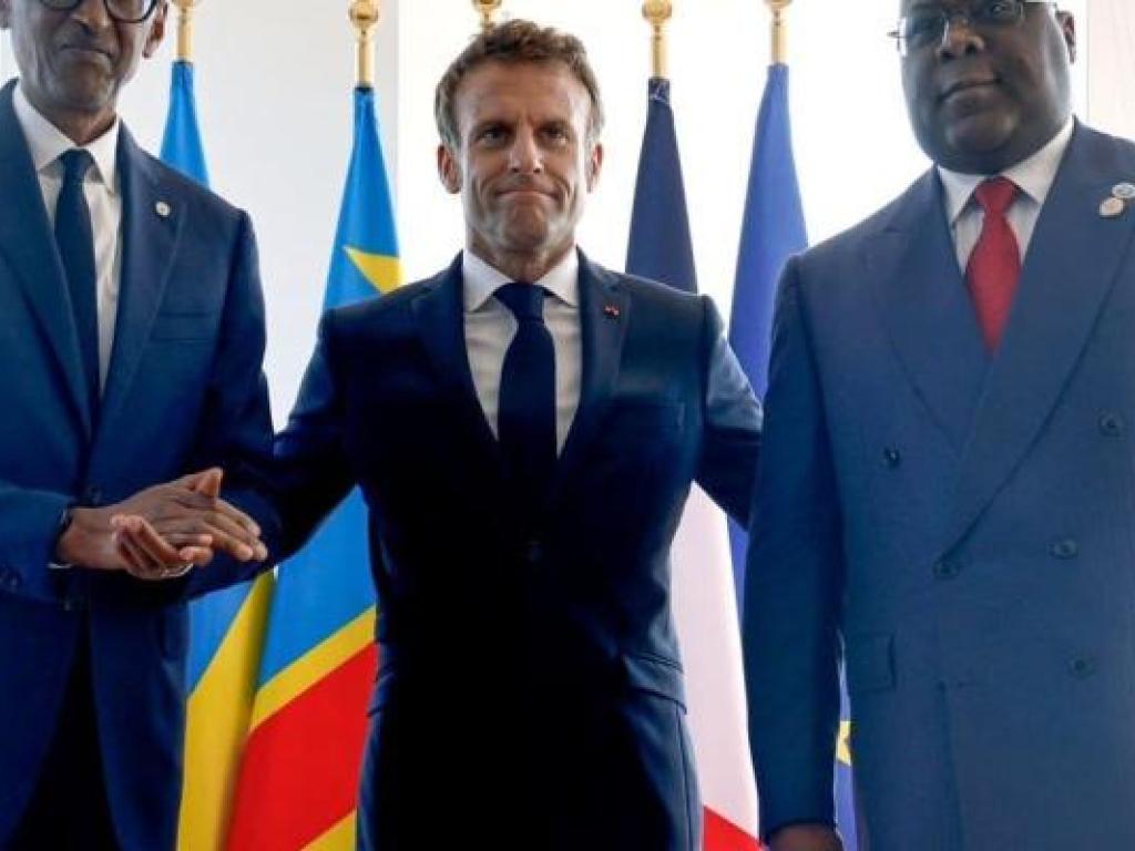 Emmanuel Macron, Félix Tshisekedi et Paul Kagame