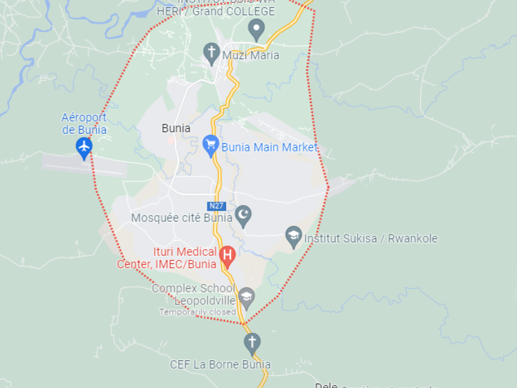 Bunia et ses environs sur la carte