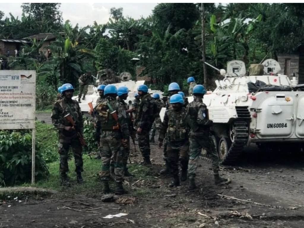 Les Casques bleus de la Monusco déployés dans l'est de la République démocratique du Congo, le 29 mars 2022. © DJAFFAR SABITI / REUTERS