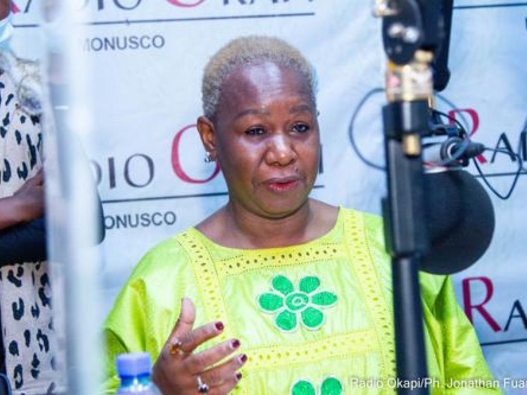 Bintou Keita, Représentante spéciale du secrétaire général des Nations Unies en RDC lors de l'enregistrement du journal de lancement de la radio Bana Okapi à Kinshasa ,le jeudi 18 novembre 2021. Radio Okapi/Ph. Jonathan Fuanani