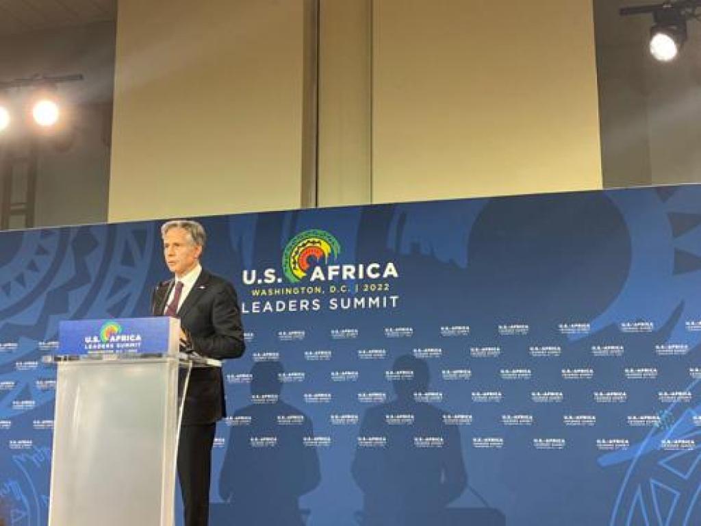 Le Secrétaire d’Etat américain, Antony Blinken, à la conférence de presse qui a marqué la clôture du sommet Etats-Unis-Afrique à Washington, jeudi 15 décembre 2022. Radio Okapi.Ph/Cynthia Bashizi Nabizana