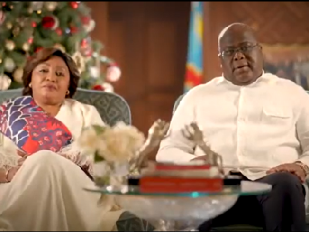 Le couple présidentiel de la RDC lors de son message des vœux de l'année 2023 au peuple Congolais, le 25 décembre 2022. Capture video de la Presidence