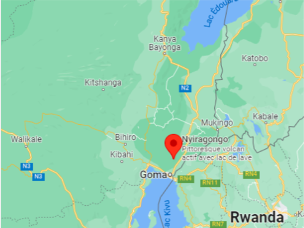 Le point rouge sur le territoire de Nyiragongo au Nord-Kivu. Capture d'écran