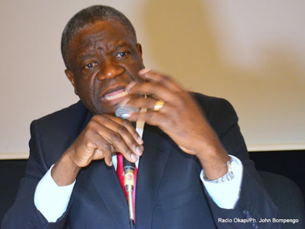 Docteur Denis Mukwege, responsable de l’hôpital de Panzi à Bukavu dans la province du Sud-Kivu le 15/03/2016 à Kinshasa, lors d’une conférence de presse. Radio Okapi/Ph. John Bompengo