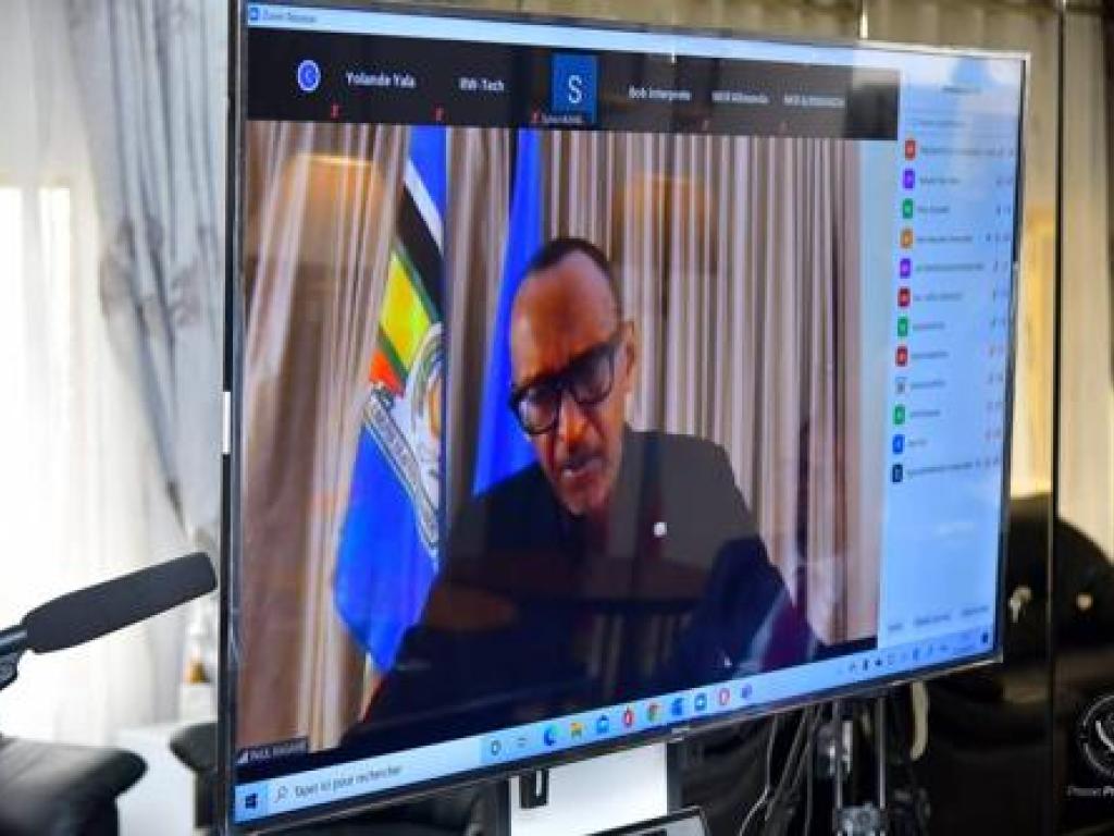 Le président rwandais, Paul Kagame, intervenant au mini-sommet de Goma par visioconférence, le mercredi 7 octobre 2020. Ph. Présidence RDC.