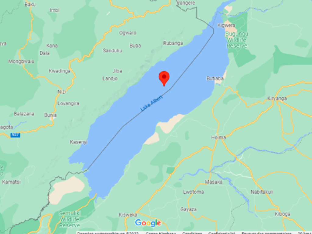 Vue du lac Albert (Ituri) sur la carte