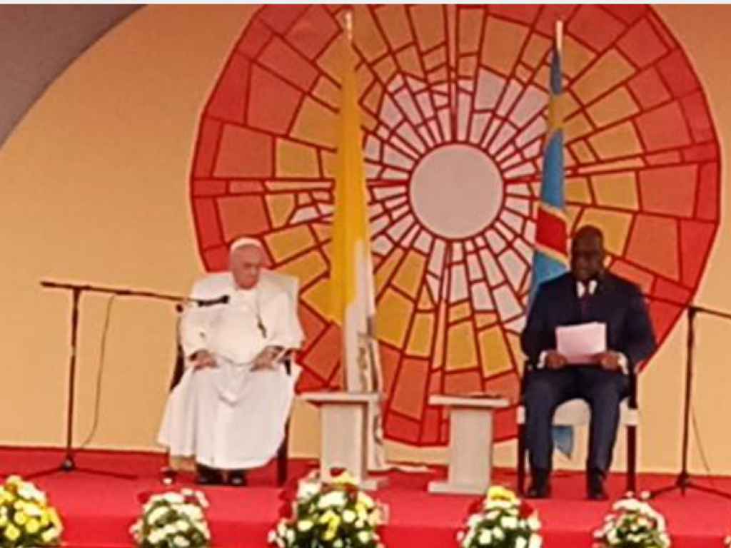 Le Président Felix-Antoine Tshisekedi prononçant son discours de bienvenu au pape François le 31/01/2023. Ph Michel Kifinda Radio Okapi