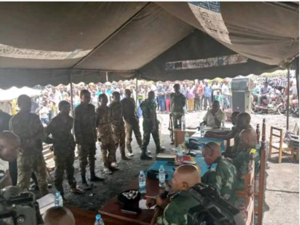 Procès en flagrance de 7 militaires commandos qui comparaissent devant la justice militaire pour avoir provoqué la panique le 9/02/2023 à Sake. Droits tiers