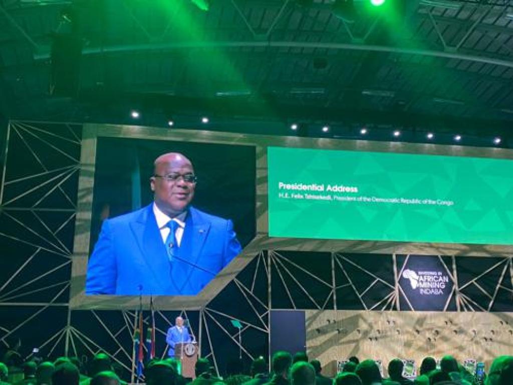 Le Président Félix Tshisekedi lors de sa prise de parole au Indaba Mining. Le 07 février 2023 Radio Okapi.Ph/ Cynthia Bashizi