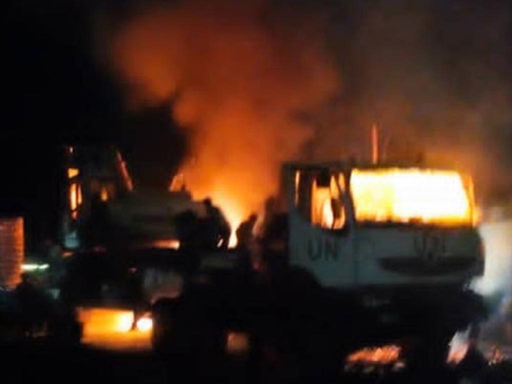 Camion incendie lors des protestations anti Monusco a Goma