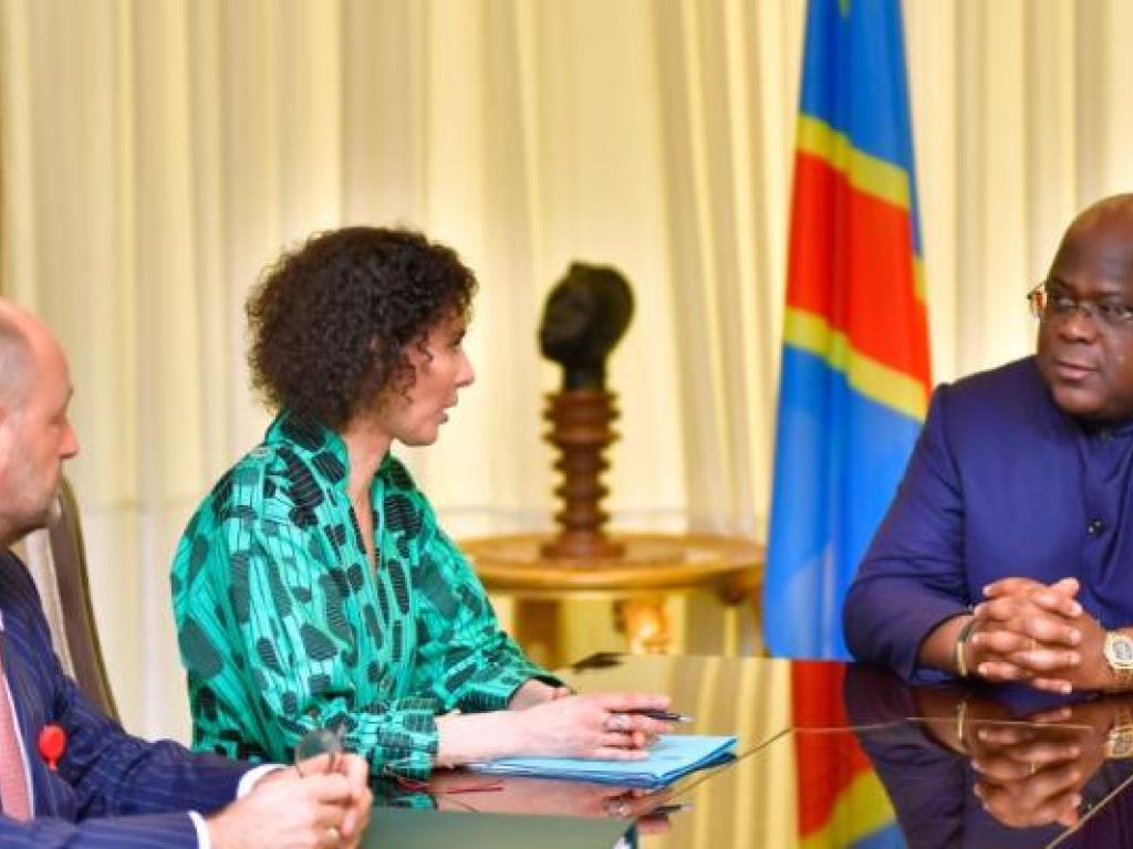 Félix Tshisekedi et Hadja Lahbib, Ministre fédérale belge des Affaires étrangères, des Affaires européennes et du Commerce extérieur, et des Institutions culturelles fédérales