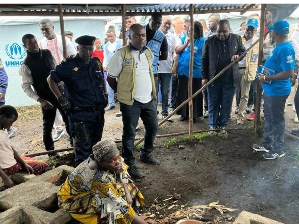 Visite des membres du Conseil de sécurité de l'Onu à Bushagara, site de déplacés situé près de Goma, le 12 mars 2023. © Patient Ligodi/RFI