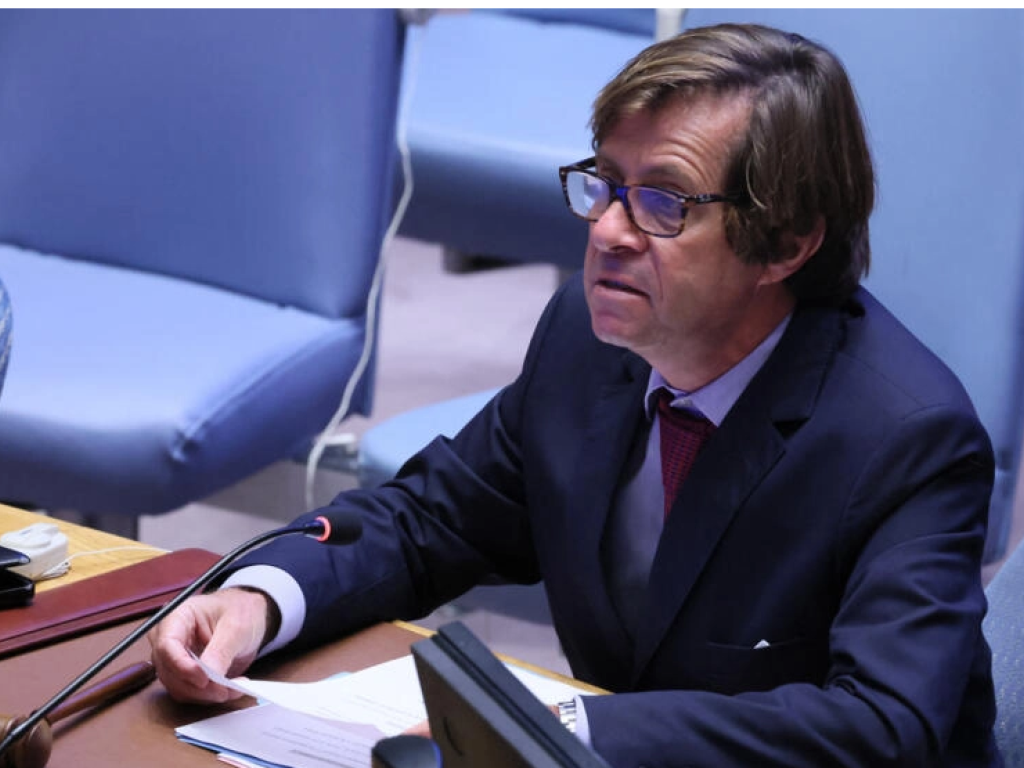 Le représentant permanent de la République française au Conseil de sécurité des Nations unies, Nicolas de Rivière, le 27 septembre 2022 à New York. Getty Images via AFP - MICHAEL M. SANTIAGO