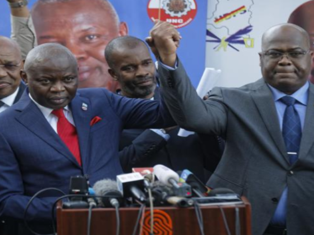 Felix Tshisekedi et Vital Kamerhe lors de la formation de CACH a Nairobi. Kenya en 2018