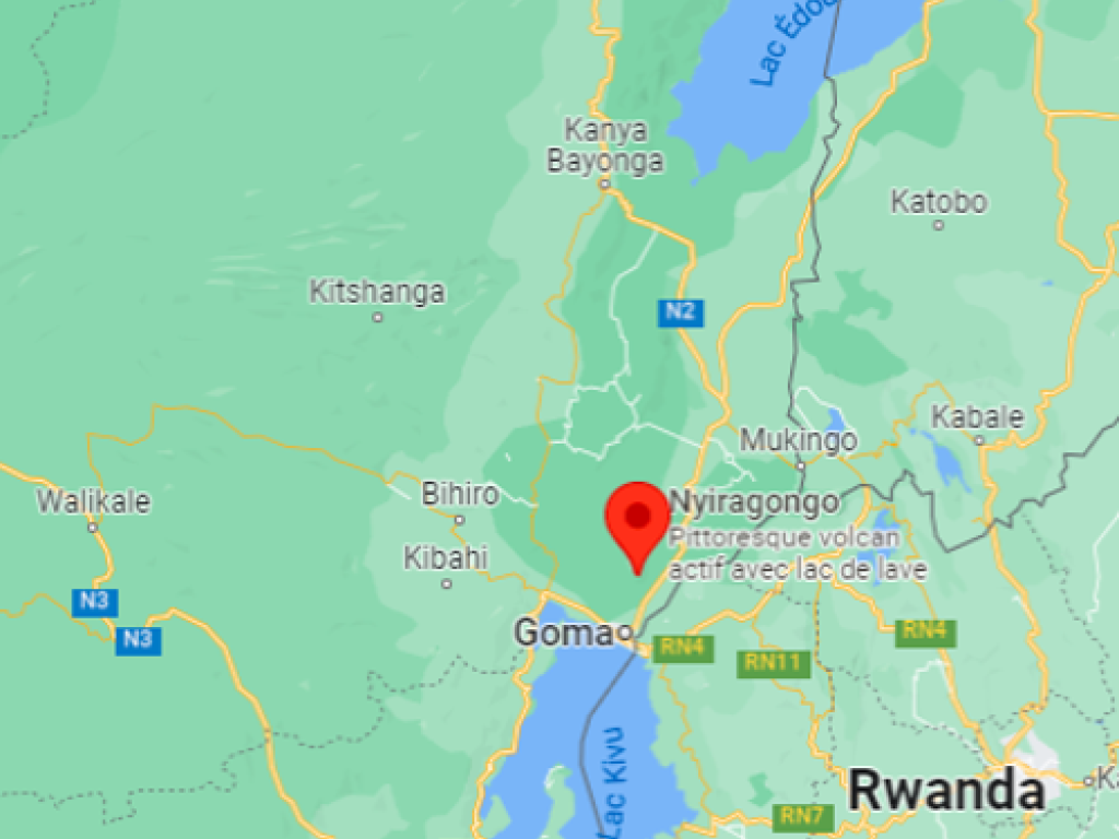 Le point rouge sur le territoire de Nyiragongo au Nord-Kivu. Capture d'écran
