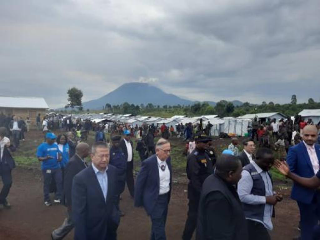 Visite de la délégation du conseil de sécurité de l'ONU au déplacés du site de Bushagara. Le 12 mars 2023. Radio Okapi/Ph. Sifa Maguru