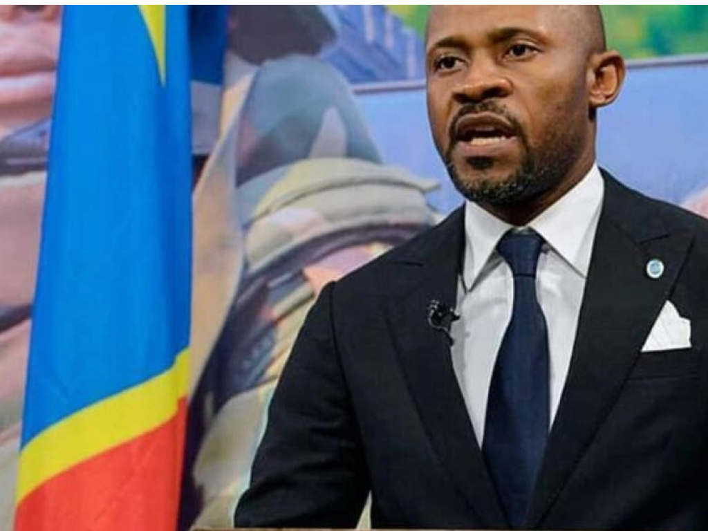 Patrick Muyaya, ministre de la Communication et des Médias, porte-parole du gouvernement de la République démocratique du Congo, lors d'un point presse sur les Jeux de la Francophonie 2023. © Ministère de la communication et des Médias