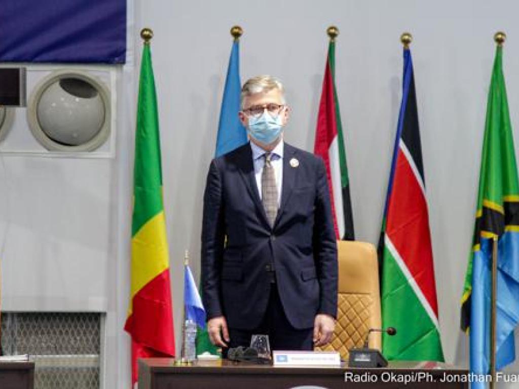 Jean-Pierre Lacroix, secrétaire général adjoint aux opérations de paix des Nations Unies lors du 10è sommet de mécanisme régional de suivi de l'accord cadre d'Addis-Abeba tenue à Kinshasa, le 24 Février 2022. Radio Okapi/Ph. Jonathan Fuanani