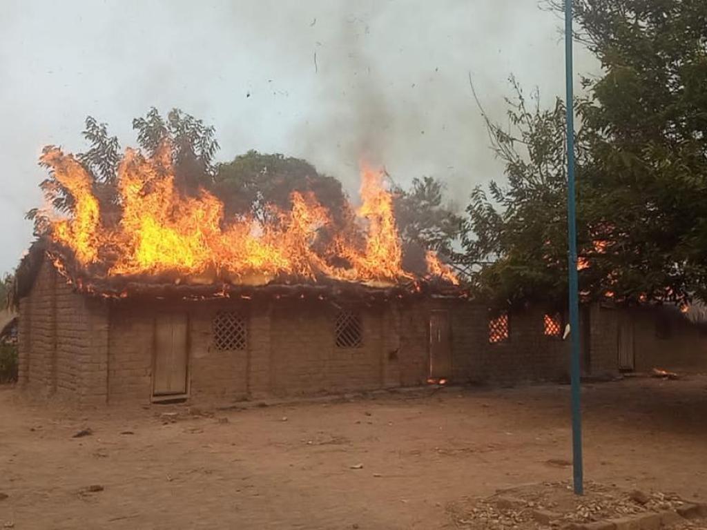 Incendie du Groupe scolaire Bigogo à Kongolo dans la province de Tanganyika, dimanche 21 août 2022. Ph/ Droits tiers