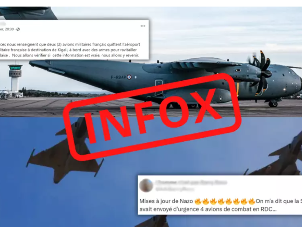 La France et l'Afrique du Sud sont la cible de plusieurs fausses informations sur les réseaux sociaux, à propos de la situation dans l'est de la RDC. © Captures d'écran Facebook/ X/ Montage RFI