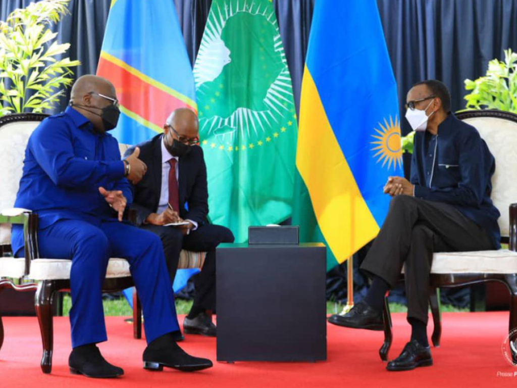 Les présidents congolais, Félix Antoine Tshisekedi, et rwandais, Paul Kagame, vendredi 25 juin 2021 à Rubavu (Rwanda). Ph. Présidence RDC