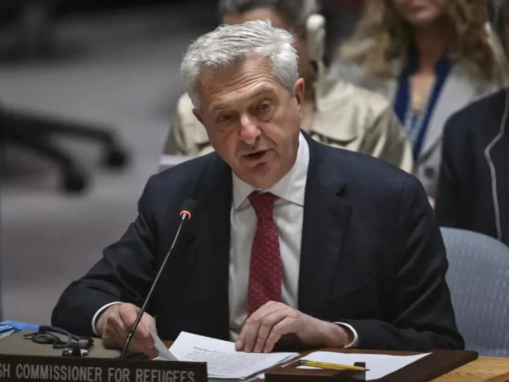 Le Haut Commissaire des Nations Unies pour les réfugiés, Filippo Grandi, s'adresse au Conseil de sécurité au siège des Nations Unies à New York, le 28 avril 2025. AFP - ANGELA WEISS