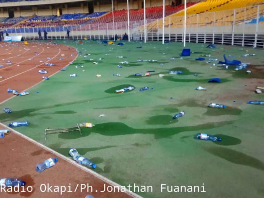 Des actes de vandalisme perpétrés par certains supporters congolais au Stade des Martyrs, le 09/09/2025. Ph Jonathan Fuanani. Radio Okapi